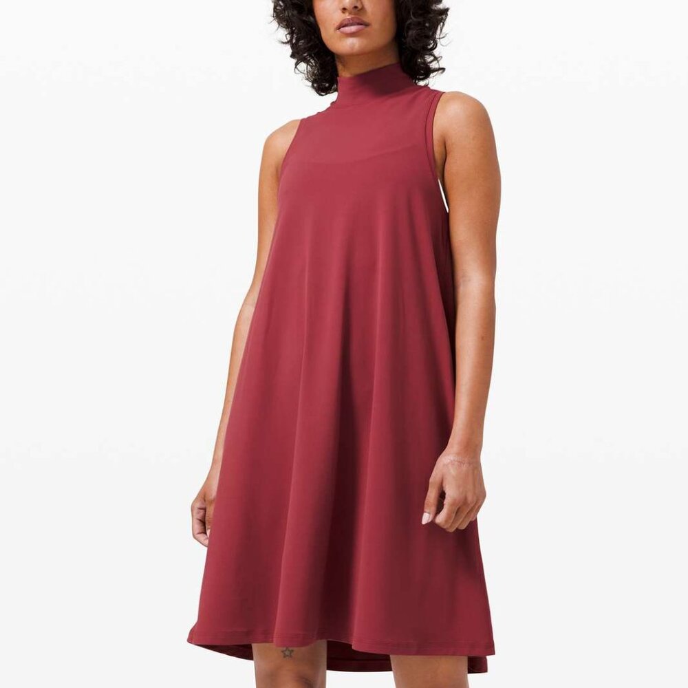 Sleeveless High-Neck Swing Dress in Deep Berry